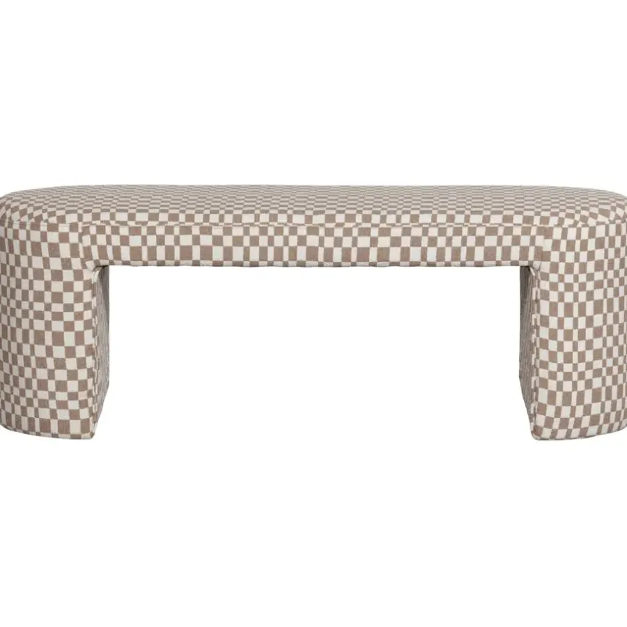 WOOOD Jacob Bankje - Polyester - Geruit - Zand - 46x130x46