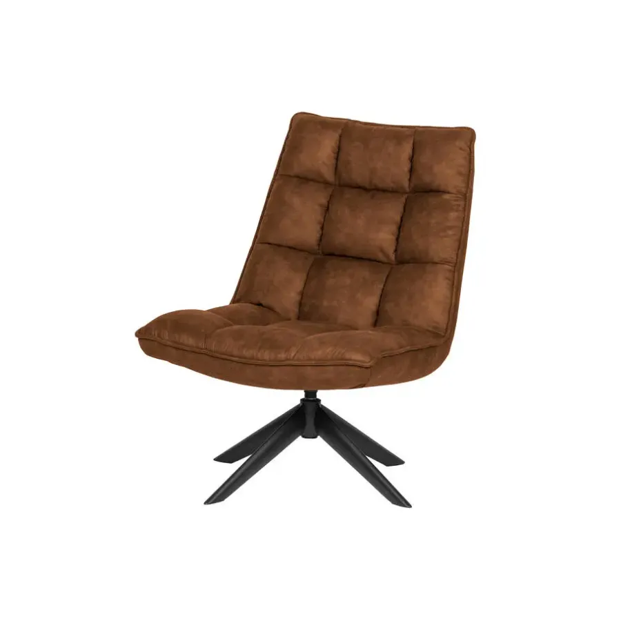 Fauteuils-WOOOD Jouke Draaifauteuil - Kunstleer - Cognac - 97x70x85