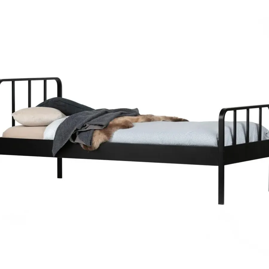 1-Persoons Bedden-WOOOD Mees Bed - Metaal - Zwart - 90x208x95