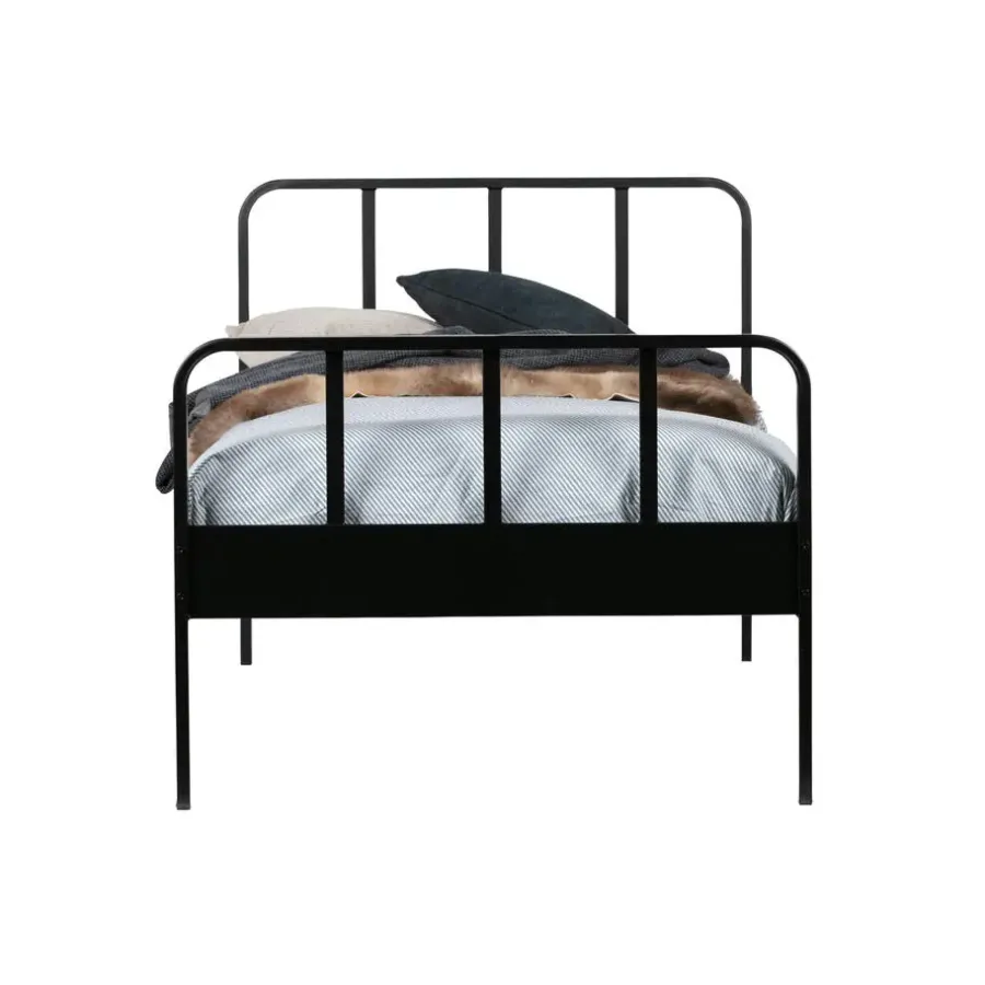 1-Persoons Bedden-WOOOD Mees Bed - Metaal - Zwart - 90x208x95