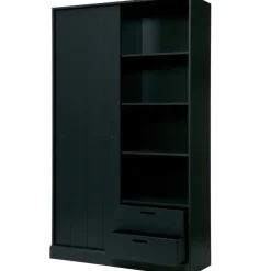 Wandkasten-WOOOD Move schuifdeurkast - Grenen - Mat Zwart - 200x120x42