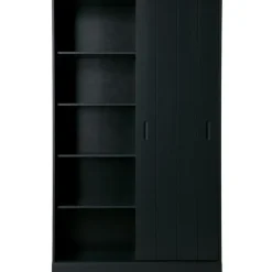 Wandkasten-WOOOD Move schuifdeurkast - Grenen - Mat Zwart - 200x120x42