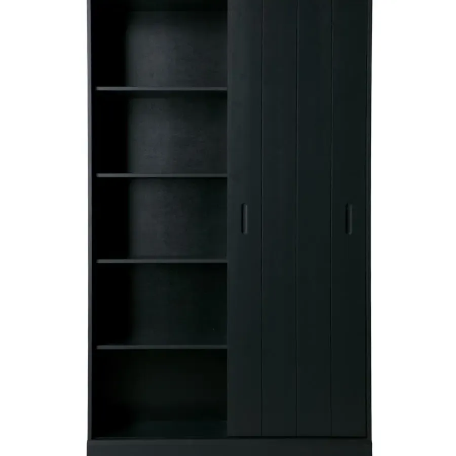 Wandkasten-WOOOD Move schuifdeurkast - Grenen - Mat Zwart - 200x120x42