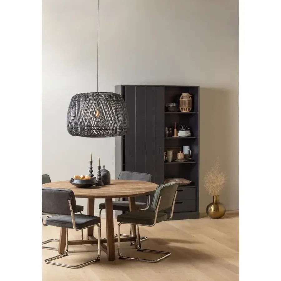 Wandkasten-WOOOD Move schuifdeurkast - Grenen - Mat Zwart - 200x120x42