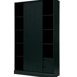 Wandkasten-WOOOD Move schuifdeurkast - Grenen - Mat Zwart - 200x120x42