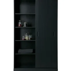 Wandkasten-WOOOD Move schuifdeurkast - Grenen - Mat Zwart - 200x120x42