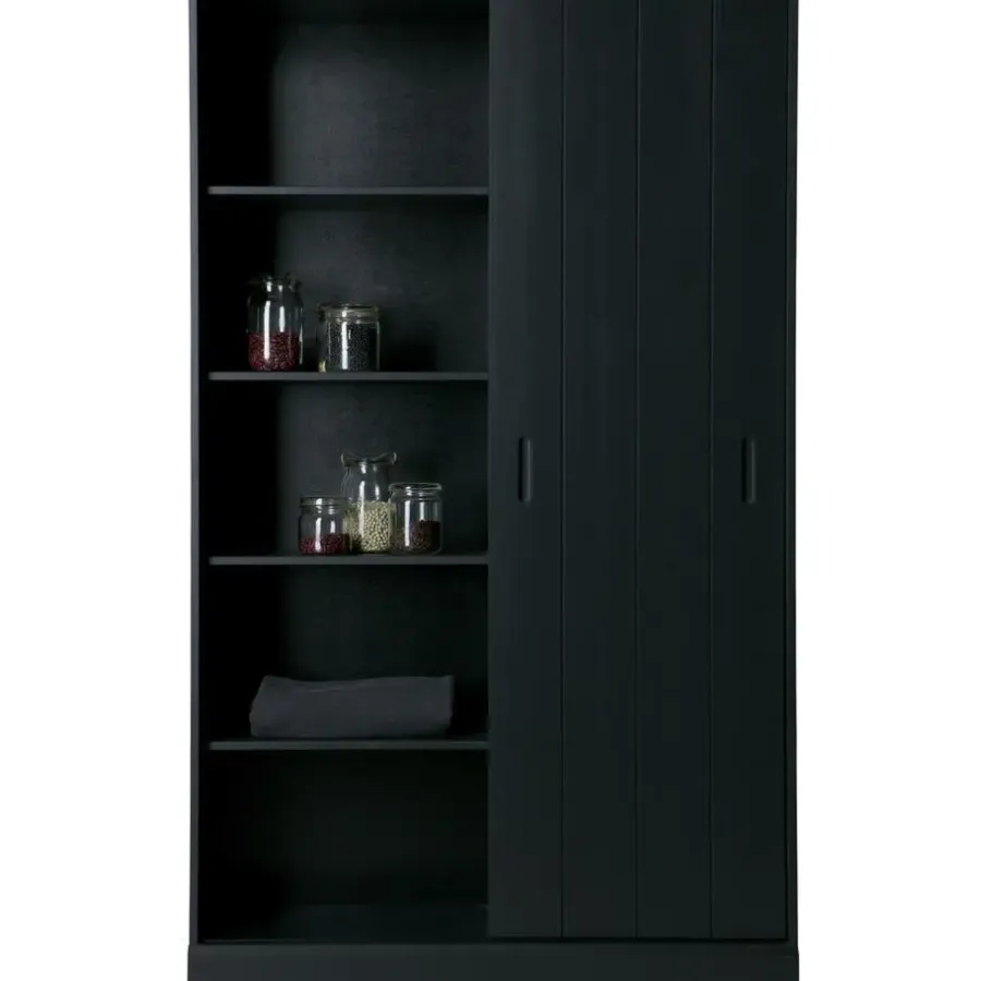 Wandkasten-WOOOD Move schuifdeurkast - Grenen - Mat Zwart - 200x120x42