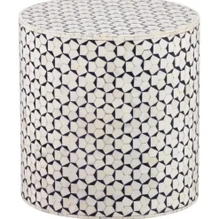 Sidetables-WOOOD Neva Sidetable - Bone Inlay - Zwart/Wit - 40x37x37