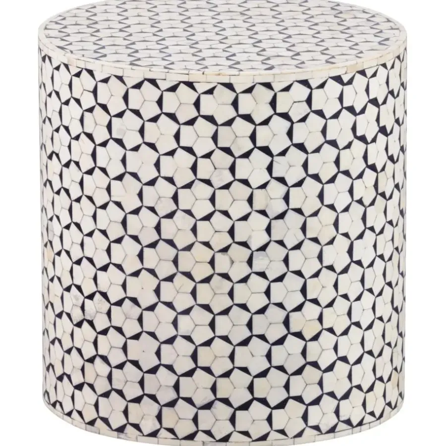 Sidetables-WOOOD Neva Sidetable - Bone Inlay - Zwart/Wit - 40x37x37