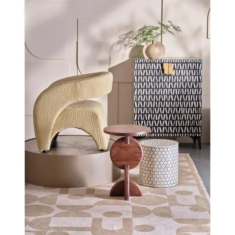 Sidetables-WOOOD Neva Sidetable - Bone Inlay - Zwart/Wit - 40x37x37