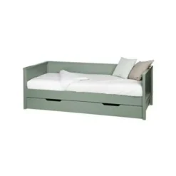 1-Persoons Bedden-WOOOD Nikki Bedbank Excl Lade - Grenen - Jadegroen - 73x208x100