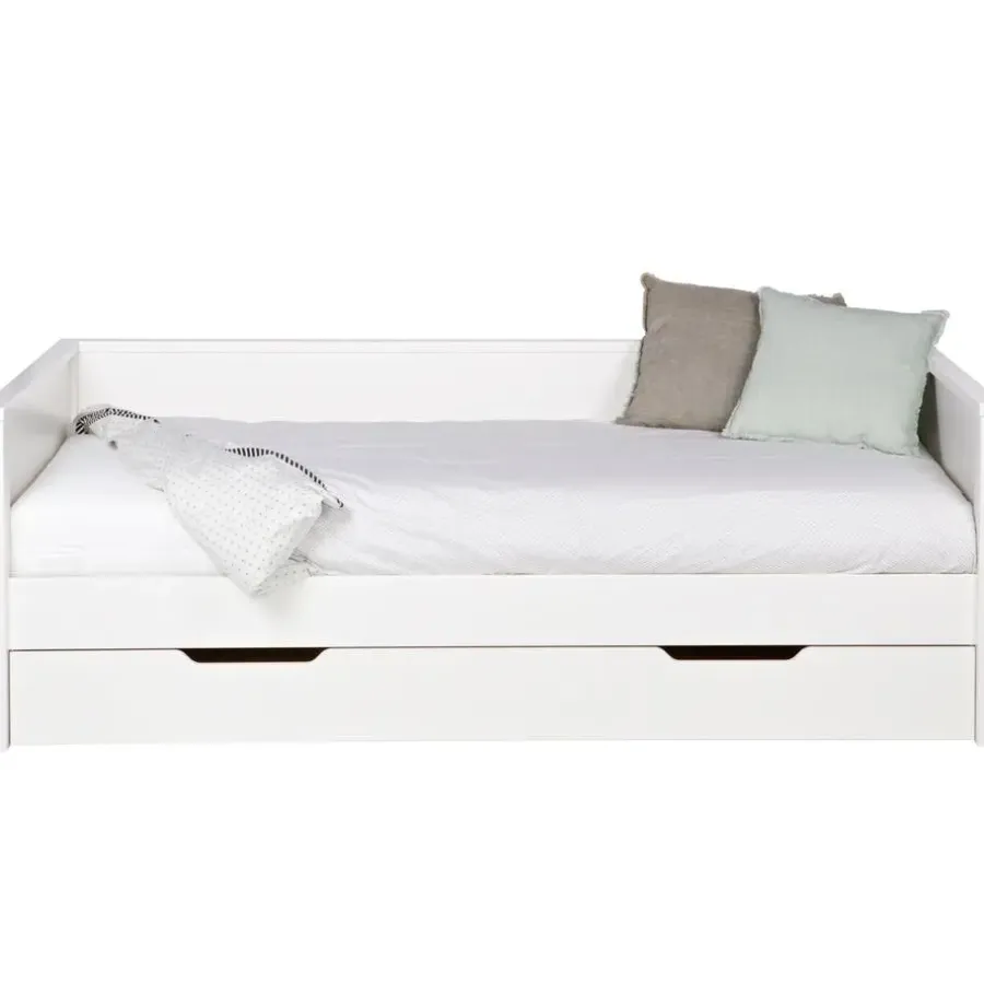 1-Persoons Bedden-WOOOD Nikki Bedbank Incl Bedlade/Lattenrol - Grenen - Wit - 73x208x100