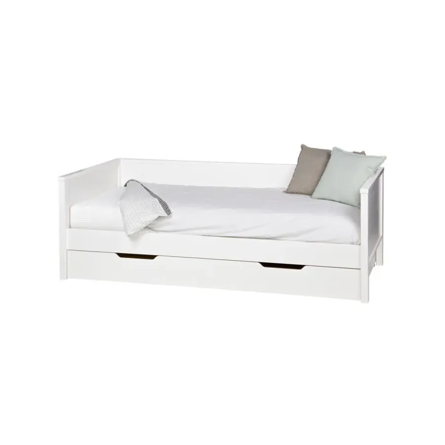 1-Persoons Bedden-WOOOD Nikki Bedbank Incl Bedlade/Lattenrol - Grenen - Wit - 73x208x100