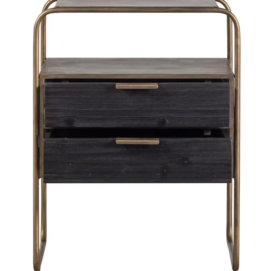 WOOOD Polite Nachtkastje - Metaal/hout - Antique Brass - 62x45x38