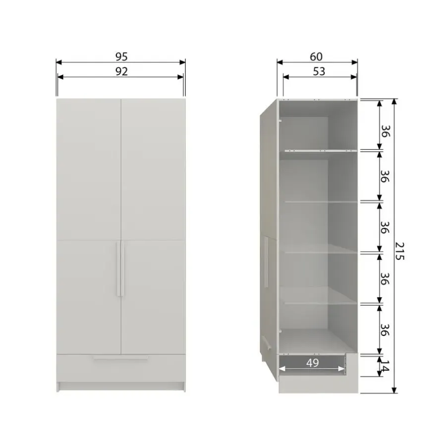 WOOOD Pure 2-deurs Hang/Legkast Splitdeur - Grenen - Dust - 215x95x60
