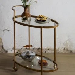 Trolleys-WOOOD Push Trolley - Metaal - Antique Brass - 86x67x35