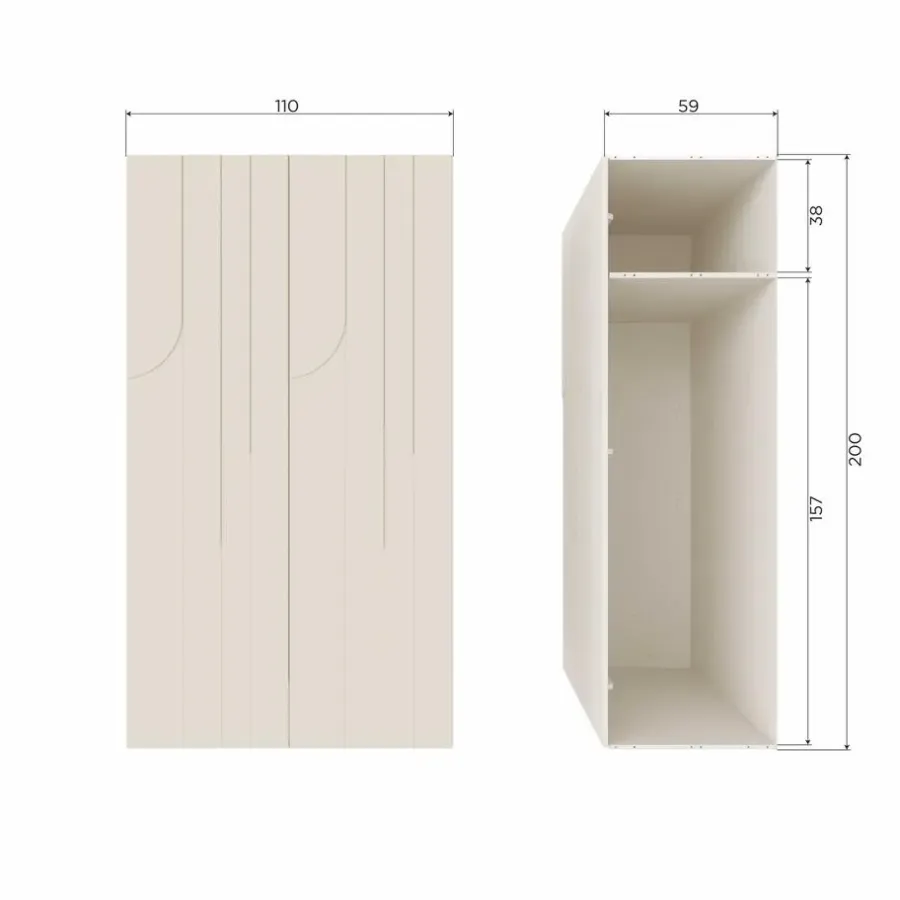 Kledingkasten|Kledingkasten-WOOOD Rain 2-deurs kledingkast - Grenen - Dust - 200x110x57