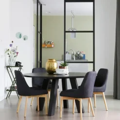 Industriële Eettafels|Ronde Eettafels-WOOOD Rhonda Eetkamertafel XL - Eiken - Blacknight - Ø150 cm