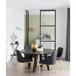 Industriële Eettafels|Ronde Eettafels-WOOOD Rhonda Eetkamertafel XL - Eiken - Blacknight - Ø150 cm