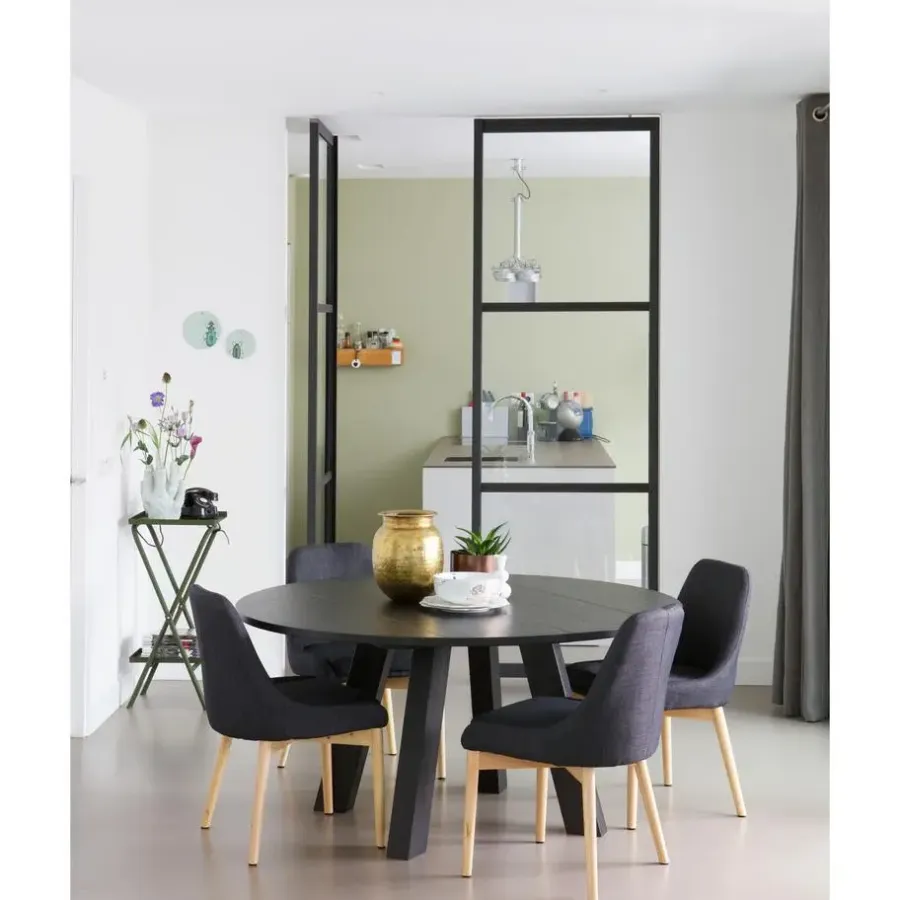 Industriële Eettafels|Ronde Eettafels-WOOOD Rhonda Eetkamertafel XL - Eiken - Blacknight - Ø150 cm