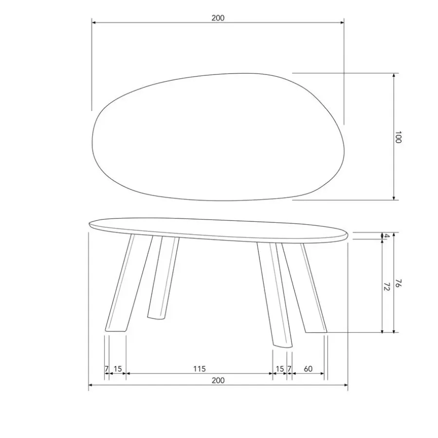 Ovale Eettafels-WOOOD Roundly Eetkamertafel - Mangohout - Walnoot - 76x200x100