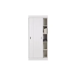 Kledingkasten|Kledingkasten-WOOOD Row Plankenkast Met Schuifdeuren - Grenen - Wit - 195x85x44