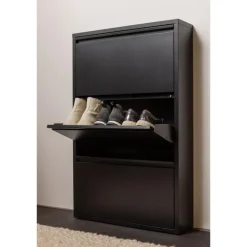 Schoenenkasten-WOOOD Sabine 3-Vaks Schoenenkast - Metaal - Zwart - 103x66x16