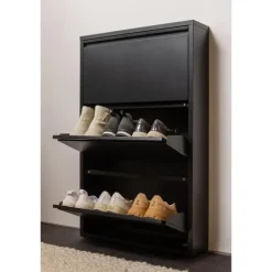 Schoenenkasten-WOOOD Sabine 3-Vaks Schoenenkast - Metaal - Zwart - 103x66x16