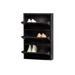 Schoenenkasten-WOOOD Sabine 3-Vaks Schoenenkast - Metaal - Zwart - 103x66x16