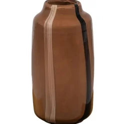 Vazen-WOOOD Selena Vaas Met Streep - Glas - Bruin - 35x18x18