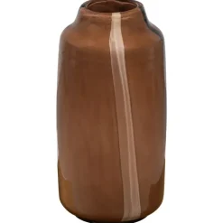 Vazen-WOOOD Selena Vaas Met Streep - Glas - Bruin - 35x18x18