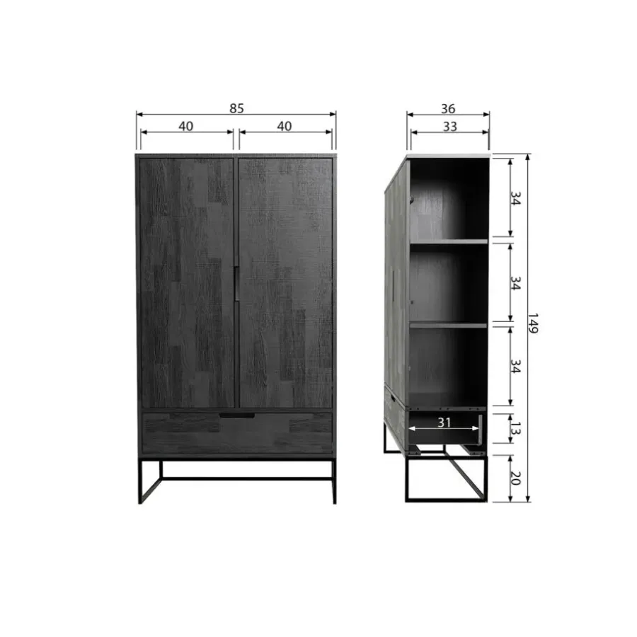 Wandkasten-WOOOD Silas 2-Deurs Kast - Essen - Blacknight - 149x85x35
