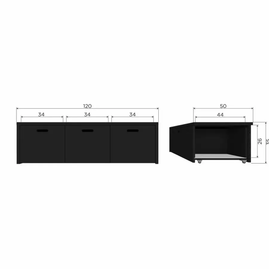 Bankjes-WOOOD Silke Kistbank Met Lades - Grenen - Diepzwart - 36x120x50