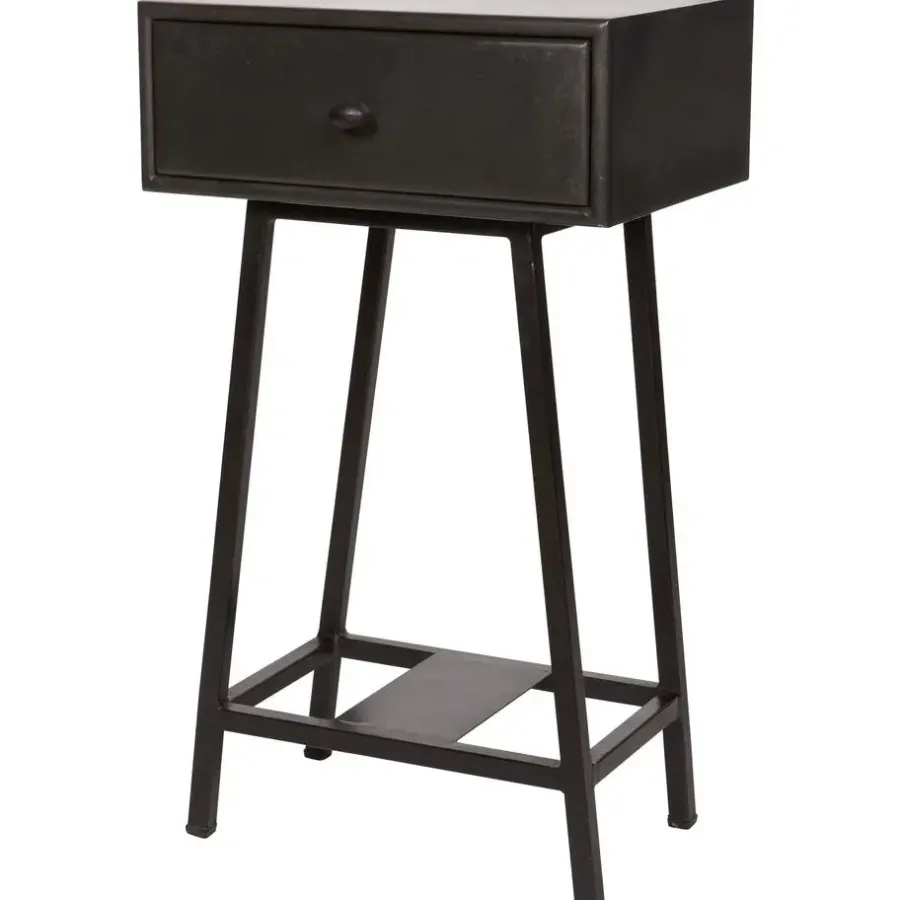 Sidetables-WOOOD Skybox Sidetable - Hout/Metaal - Zwart - 70x45x30