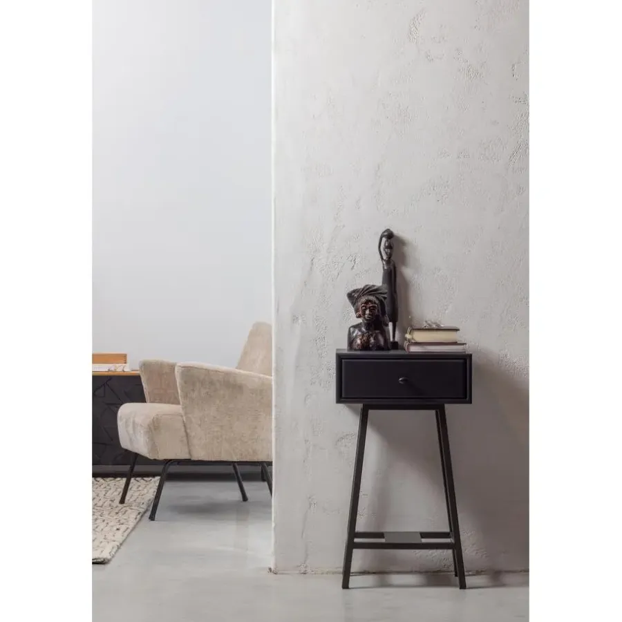 Sidetables-WOOOD Skybox Sidetable - Hout/Metaal - Zwart - 70x45x30