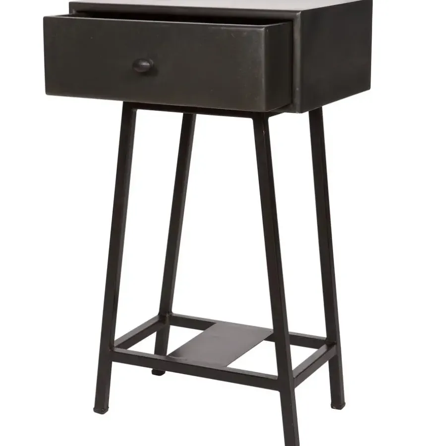Sidetables-WOOOD Skybox Sidetable - Hout/Metaal - Zwart - 70x45x30