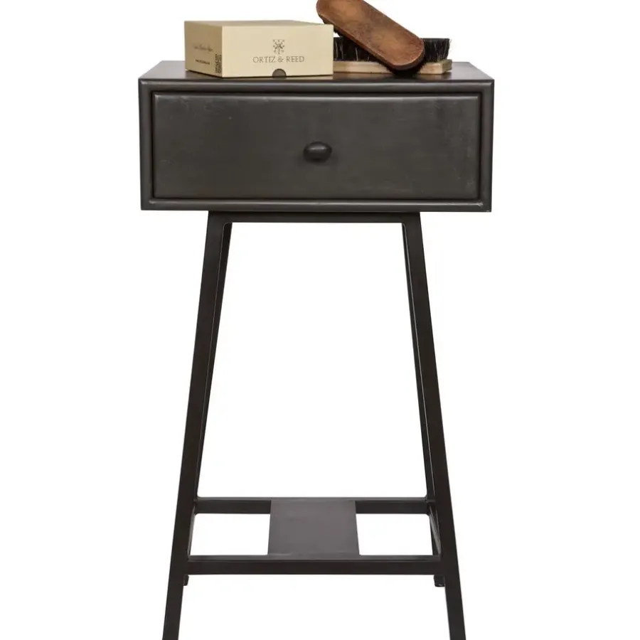 Sidetables-WOOOD Skybox Sidetable - Hout/Metaal - Zwart - 70x45x30