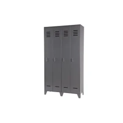Wandkasten-WOOOD Stijn Kledingkast 2-Deurs - Grenen - Staal Grijs - 103x187x40