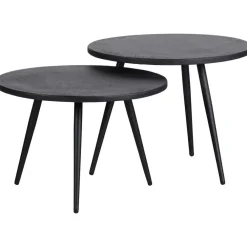 Bijzettafels-WOOOD Suze Bijzettafels - Hout/metaal - Zwart - Set van 2