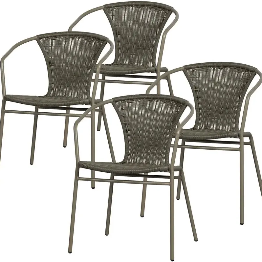 Tuinstoelen-WOOOD Weston Stoelen Buiten - Rattan/Metaal - Jungle - Set van 4