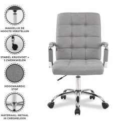 Bureaustoelen|Bureaustoelen-Xairo Milaan - Bureaustoel - Stof - Grijs