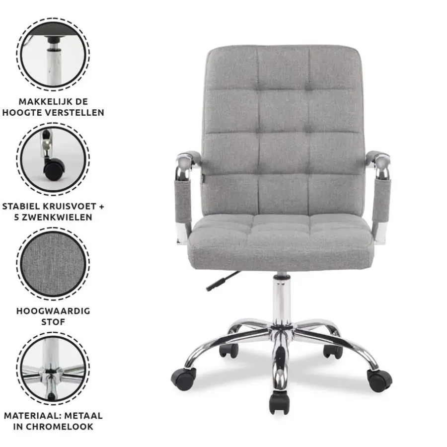 Bureaustoelen|Bureaustoelen-Xairo Milaan - Bureaustoel - Stof - Grijs