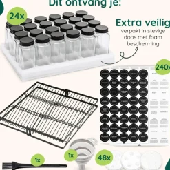 Wandrekken-XIVADA Kruidenrek met 24 potjes - Organizer lade liggend - Met labels