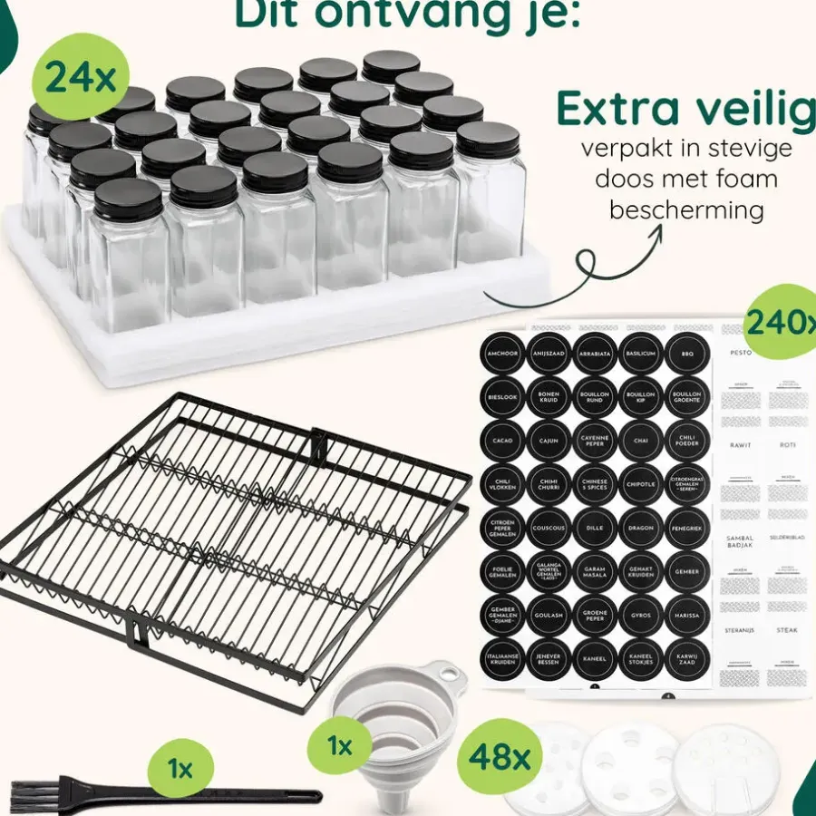 Wandrekken-XIVADA Kruidenrek met 24 potjes - Organizer lade liggend - Met labels