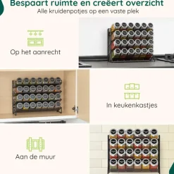 Wandrekken-XIVADA Staand kruidenrek met 24 kruidenpotjes - 240 kruidenlabels