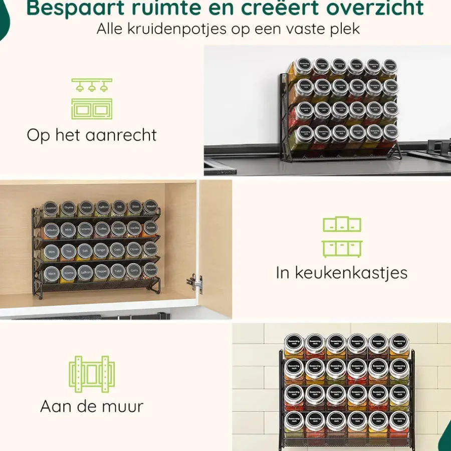 Wandrekken-XIVADA Staand kruidenrek met 24 kruidenpotjes - 240 kruidenlabels