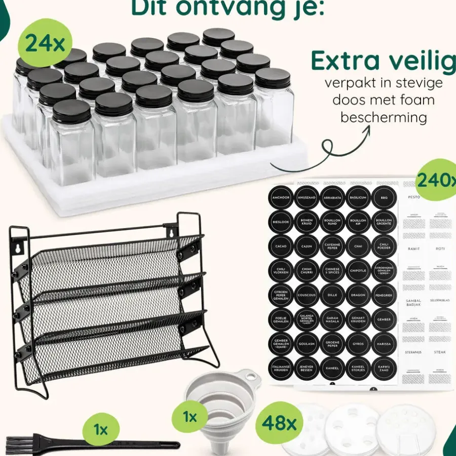 Wandrekken-XIVADA Staand kruidenrek met 24 kruidenpotjes - 240 kruidenlabels