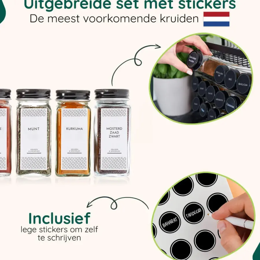 Wandrekken-XIVADA Staand kruidenrek met 24 kruidenpotjes - 240 kruidenlabels