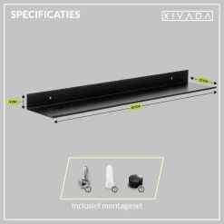 XIVADA Wandrek Rosa - Industrieel - Aluminium - Boren - Zwart - 60 cm