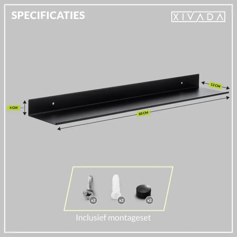 XIVADA Wandrek Rosa - Industrieel - Aluminium - Boren - Zwart - 60 cm